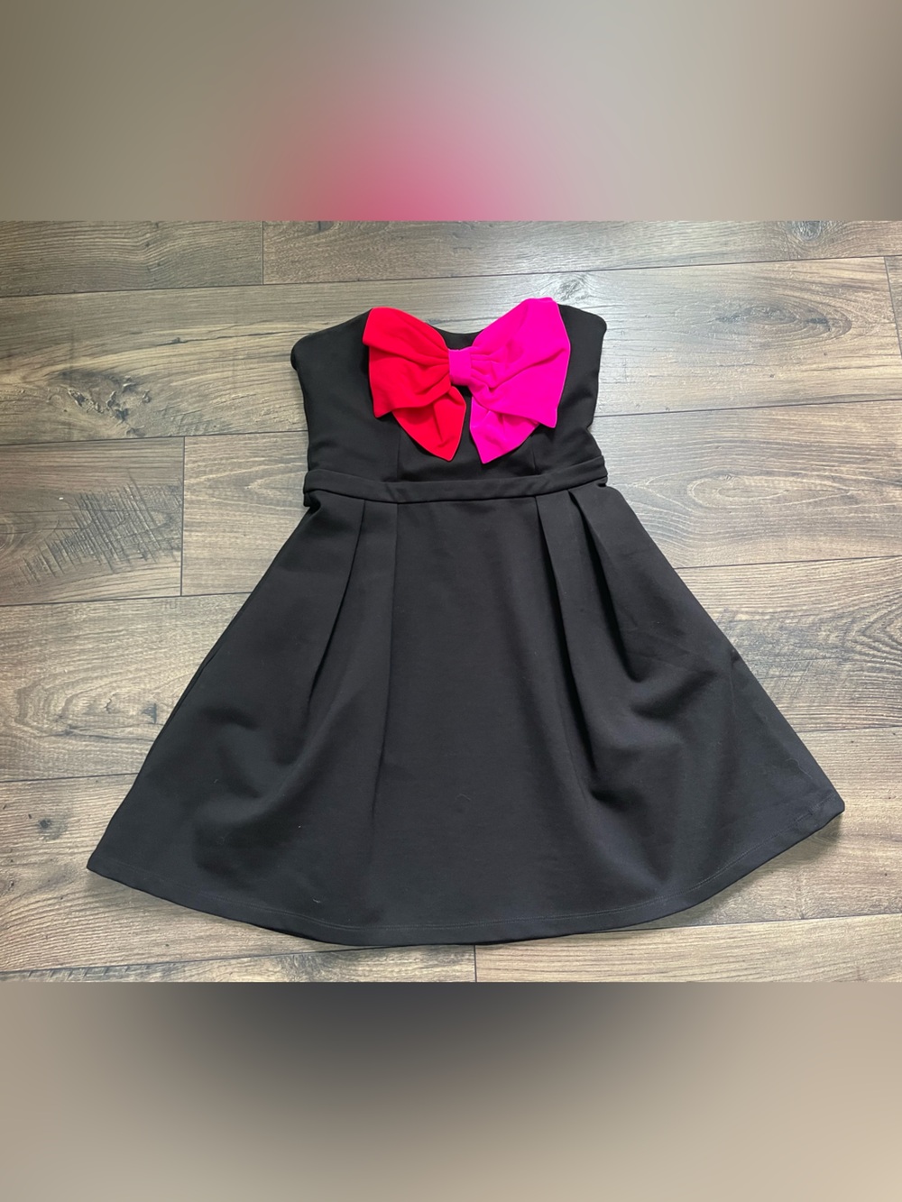 JB by Julie Brown Black Mini Cocktail Dress with Pink & Red Accent Bow Small
